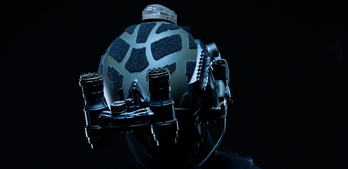 Front view of PGD ARCH Gen 3 ballistic helmet with NVG mount