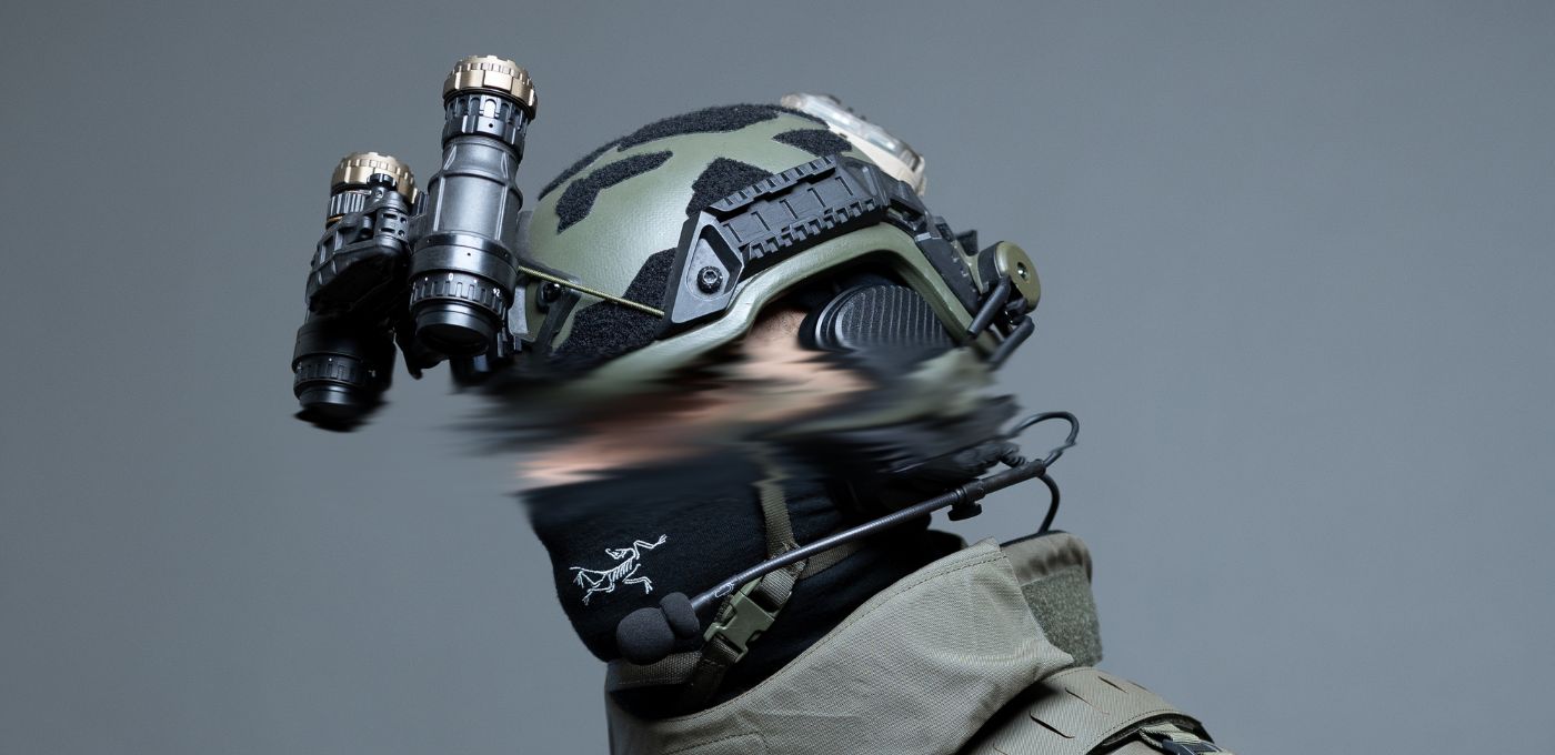 PGD ARCH Gen 3 ballistic helmet equipped with night vision mount